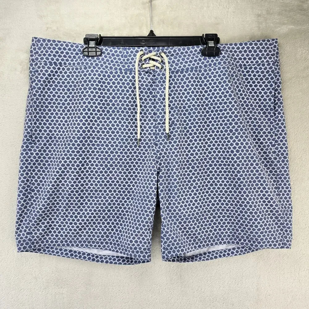 Faherty Classic Boardshort Fishscale Batik Men's Size 40 Blue Swim Trunks